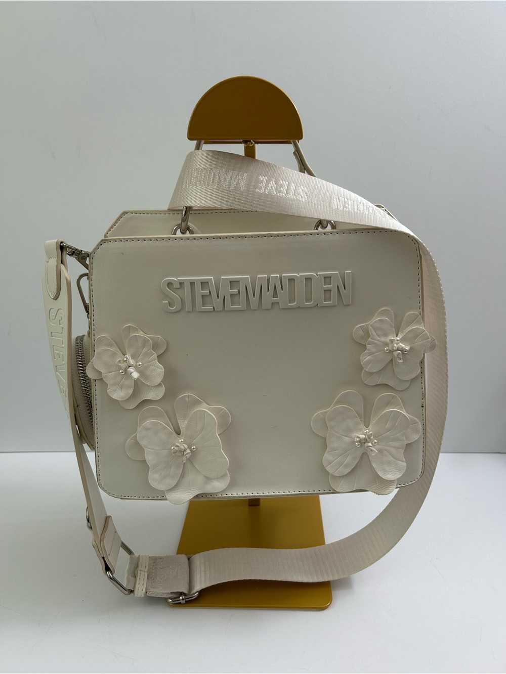 Steve Madden - Bervelyn Vanilla Floral-Appliqué Satchel with Logo Strap